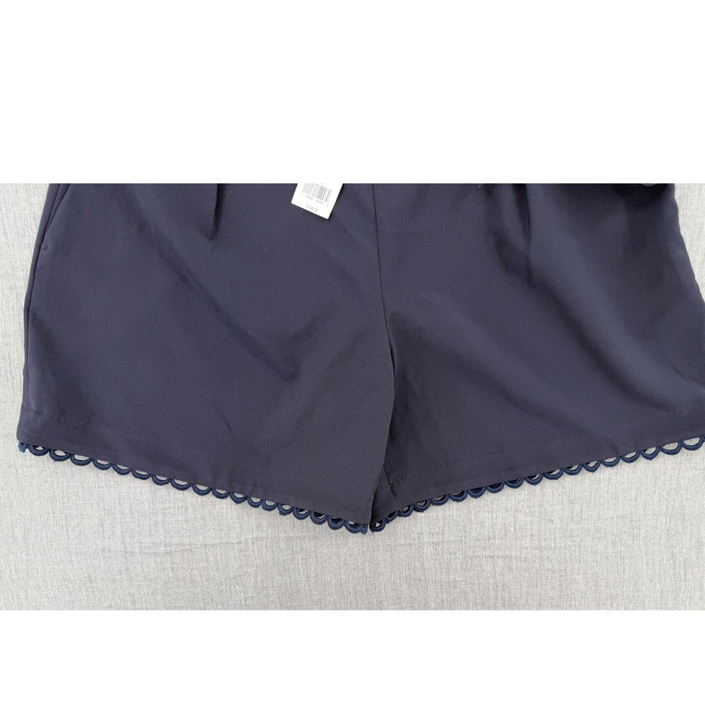 Banana Republic Navy Blue Scalloped Hem Tie Waist Pleated Shorts Size 10 NEW - Picture 5 of 7